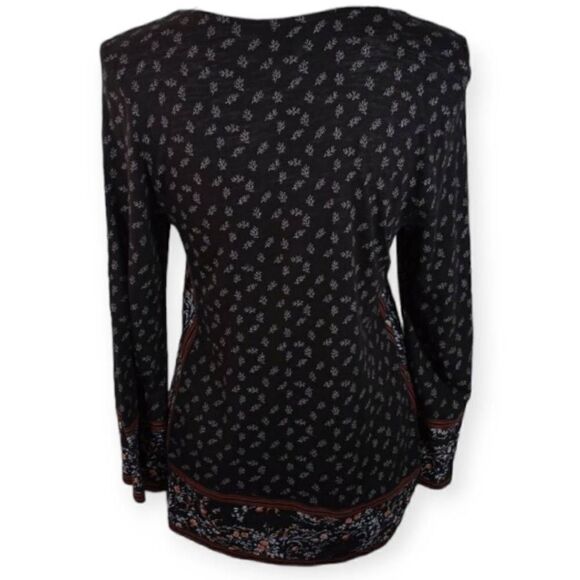 LUCKY BRAND BLACK, BURGUNDY, & WHITE FLORAL BOHO-INSPIRED TUNIC TOP SZ.S EUC. - Picture 3 of 6